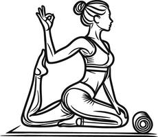 a woman doing yoga in a pose with a roll of tape vector