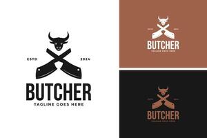 Cleaver and cow head logo design for butcher illustration template idea vector