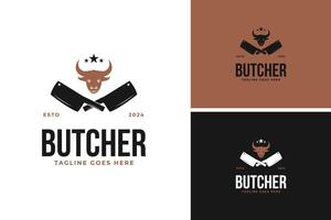 Cleaver and cow head logo design for butcher illustration template idea vector