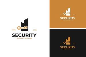Building shape with lock logo design illustration template idea vector