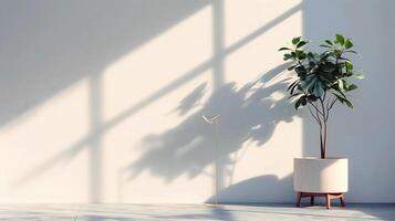 House plant on blank wall background, aesthetic banner with copy space text, wall mock up, template photo