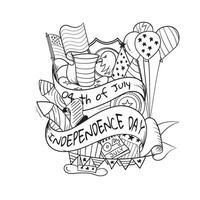 4th of July illustration with black and white hand drawing doodle art design embodying the spirit of Independence Day. Design Template for American Independence Day vector