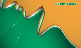 Orange green background with waving ivory coast ribbon for independence day template design vector