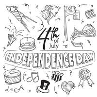US Independence day icons in hand drawn doodle art design for independence day campaign template vector