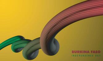 Waving 3d line with gradient colors starting from red and ending in green design in yellow background for Burkina faso independence day vector