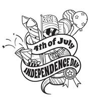 Classic black and white 4th of July design, featuring iconic symbols like fireworks and the American flag, centered around bold celebratory text vector