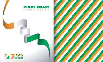 Ivory coast background design with waving ivory coast flag ribbon and geometric orange white green in half of background for independence day template vector