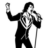 a singer dance pose with singing with holding microphone in front of mouth silhouette vector