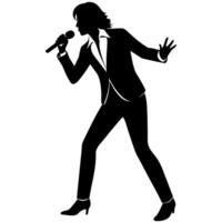 a singer dance pose with singing with holding microphone in front of mouth silhouette vector