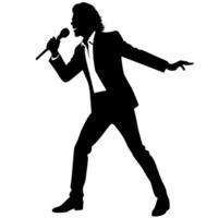 a singer dance pose with singing with holding microphone in front of mouth silhouette vector