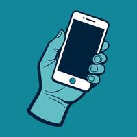 a hand holding a mobile phone in the palm of the hand flat style illustration vector