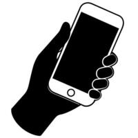 a hand holding a mobile phone in the palm of the hand flat style illustration vector