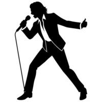 a singer dance pose with singing with holding microphone in front of mouth silhouette vector