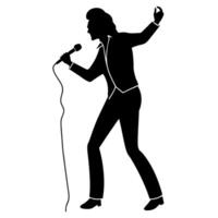 a singer dance pose with singing with holding microphone in front of mouth silhouette vector