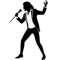 a singer dance pose with singing with holding microphone in front of mouth silhouette vector