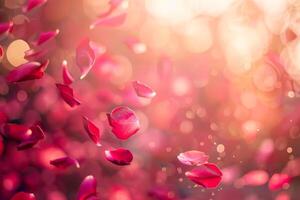 Floating red rose petals with a vibrant background photo