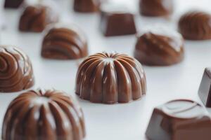 Assorted chocolate candies on a white background photo
