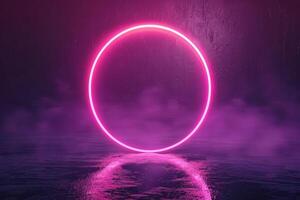 Neon pink geometric circle on a dark background, creating a mystical and futuristic atmosphere photo