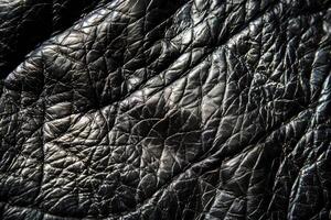de cerca de negro texturizado cuero superficie foto