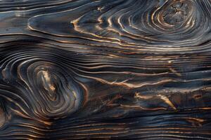 Dark wood texture with swirling natural patterns and knots photo