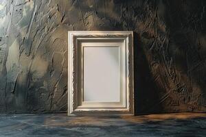 Elegant empty picture frame on a textured dark wall photo