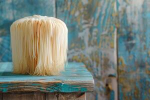 Lion's mane mushroom on a rustic wooden table photo