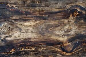 Detailed wooden texture with rich, dark tones and natural grain patterns, showing weathered features photo