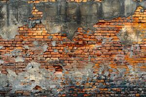 Charred brick wall with dark, burnt textures, showing significant fire damage and wear photo