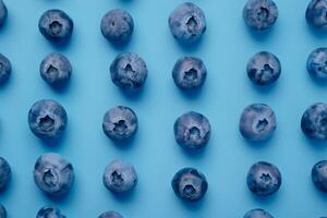 Blueberries on a table, top view photo