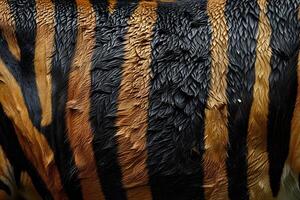 Close-Up Detail of Tiger Fur Texture with Striking Black and Orange Stripes - Perfect for Nature and Wildlife Design Use photo