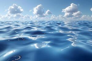 Calm Ocean Waves Under a Blue Sky with Puffy Clouds for Relaxation and Serenity photo