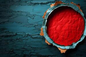 Artistic Cracked Surface with Vibrant Red Circular Element for Modern Design and Backgrounds photo