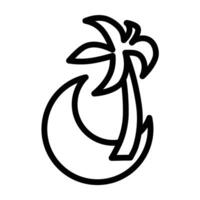 moon and plam tree Line Icon Design vector
