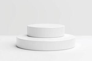 3d white round podium on a white background. photo