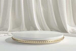 3d white and golden podium for product presentation. photo