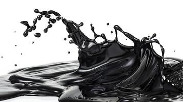 Splash of black liquid on a white background. photo