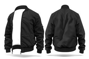 Blank black bomber jacket isolated on white background. photo