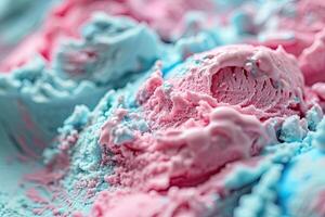 Close up of pink and blue ice cream. photo