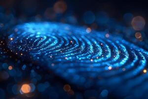 Close-Up Digital Fingerprint Scan on Glowing Blue Background for Cybersecurity or Identity Verification Applications photo