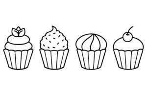 cup cake Line Art Illustrations Set.eps vector