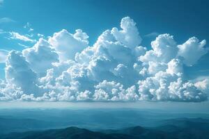 Majestic Sky with Puffy Clouds Over Serene Mountain Landscape for Nature Background photo