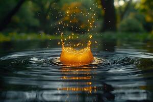 Splashing Water Droplet in Nature - Dynamic Outdoor Scene for Design, Poster, Card photo