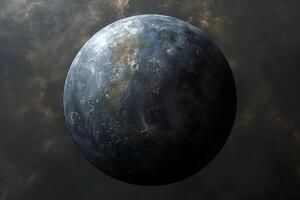 Detailed 3D Rendering of Alien Planet with Craters in Space - Sci-Fi Concept for Print, Card, Poster photo