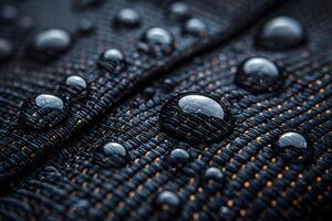 Close-Up of Water Droplets on Black Textile - Macro Photography for Background and Print Design photo