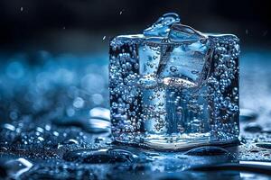 Ice Cube Macro Photography for Water Refreshment Concept and Cooling Design photo