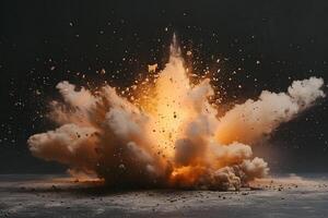 Fiery Explosion with Debris in Dark Background for Action Scenes and Special Effects Design photo