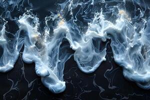 Abstract Fluid Waves With White and Black Swirling Patterns - Artistic Fluid Dynamics for Wall Art, Poster Design photo