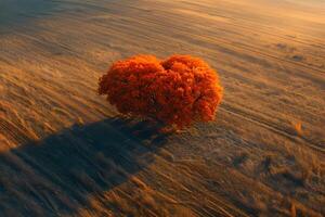 Solitary Tree in Autumn Field at Sunset - Nature, Landscape, Horizon, Autumn, Tranquility photo