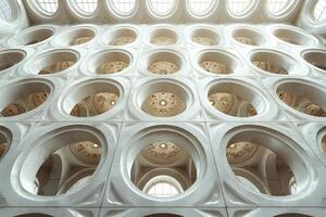 Futuristic Geometric Architecture Design with Circular Patterns and Natural Light photo