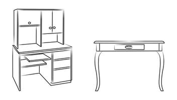 Tables outline, silhouette sketch, front view vector